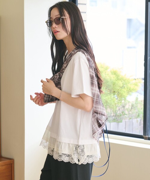 BEAUTY＆YOUTH UNITED ARROWS tシャツ 半袖 レースドッキング ショート
