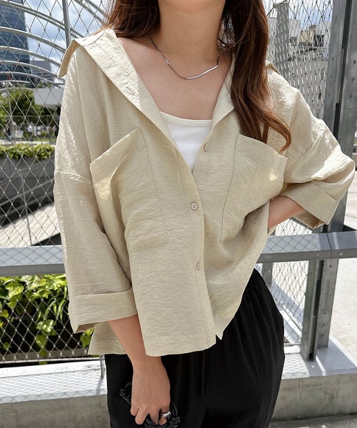 「andme」 「alma design」半袖シャツ M ライトベージュ レディース_画像8