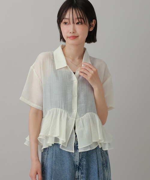 LAKOLE（ラコレ） ブラウス シャツ 半袖 ヘムフリルシアーシャツ