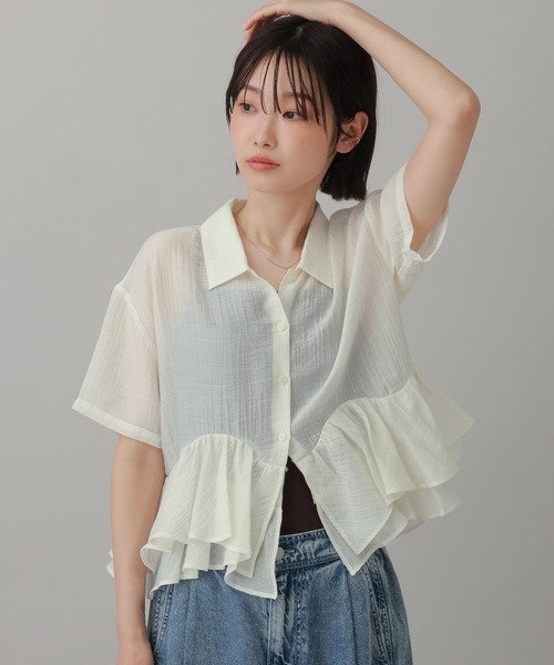 LAKOLE（ラコレ） ブラウス シャツ 半袖 ヘムフリルシアーシャツ
