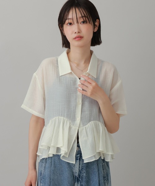 LAKOLE（ラコレ） ブラウス シャツ 半袖 ヘムフリルシアーシャツ
