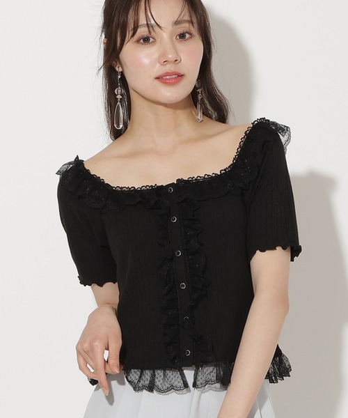 FILA 半袖トップス レース切り替え ホワイト ネイビー WILLSELECTION（ウィルセレクション） tシャツ 半袖 レースフリル