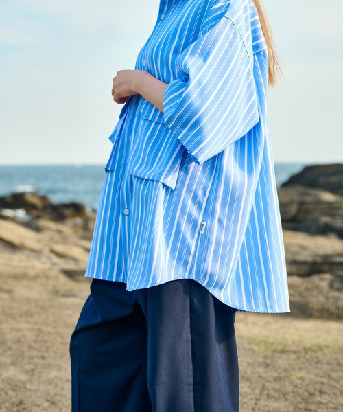 「WETTEMPT」 半袖シャツ MEDIUM サックスブルー メンズ_画像4