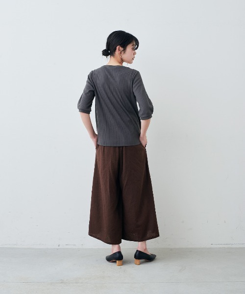 FENDI カーゴパンツ　麻　リネン混　ワイドボトムス　黒　ブラック IEDIT（イディット） ワイドパンツ パンツ リネン混素材 ラップ風