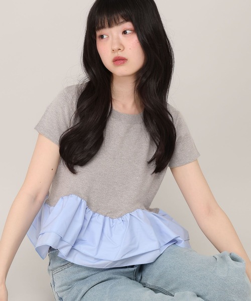 Heather（ヘザー） サマーニット ニット セーター ビジューフリル