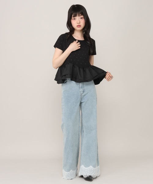 Heather（ヘザー） サマーニット ニット セーター ビジューフリル