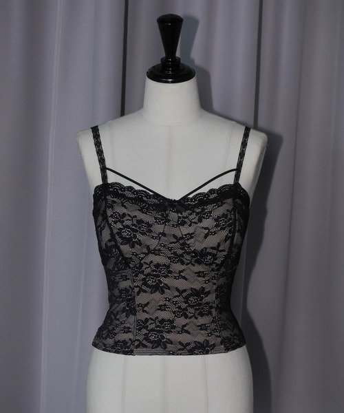 Carmelo カップ付き キャミソール Front Cross Lace Trim Camisole 