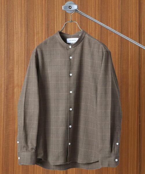 シャツ ブラウス EYE.D WEARingベージュシックバンドカラーシャツ