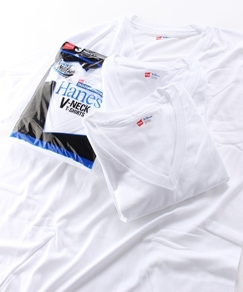 【HANES】 青ラベル ポリエステル混 VネックTシャツ 3Pパック main image 1
