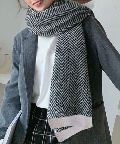 DAY CLOSET マフラー ストール レディース 182×33cmヘリンボーン柄大判