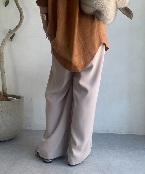 DouDou スラックス パンツ タックワイドパンツ レディース