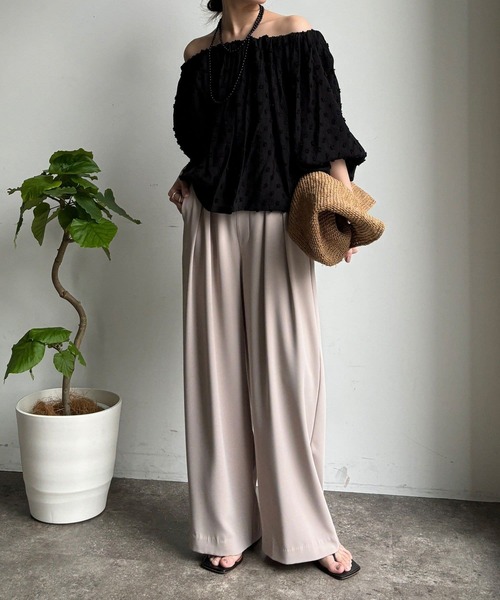 ワイドパンツ スラックス パンツ 「累計販売数3万枚突破/21色4サイズ展開！」タックワイドパンツ レディースの画像