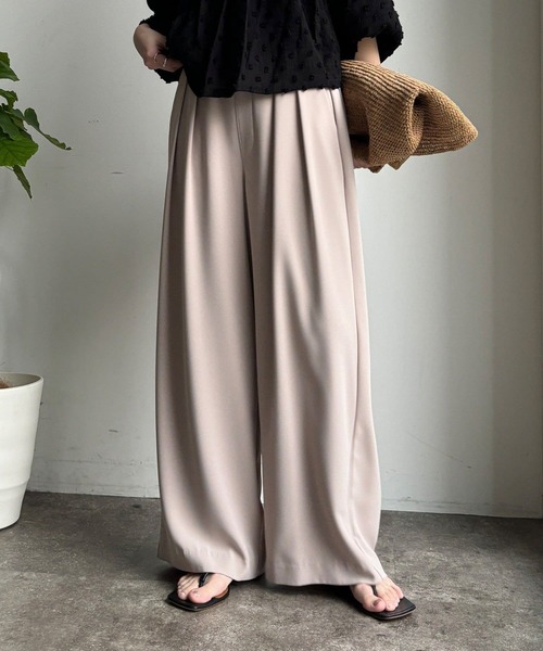 ワイドパンツ スラックス パンツ 「累計販売数3万枚突破/21色4サイズ展開！」タックワイドパンツ レディースの画像
