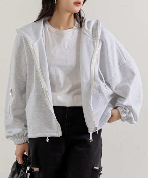 DAY CLOSET パーカー レディース クロップド丈フルオープンジップ