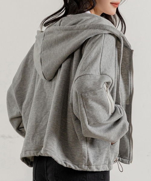 COZY フルジップ パーカー グレー DAY CLOSET パーカー レディース クロップド丈フルオープンジップ