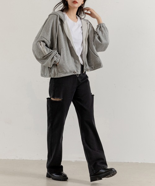DAY CLOSET パーカー レディース クロップド丈フルオープンジップ