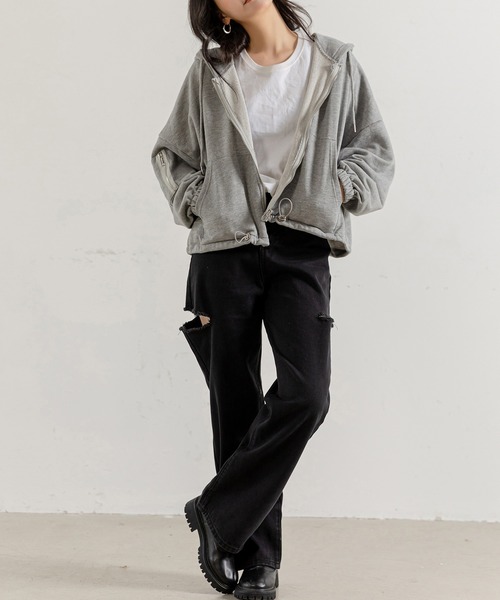 DAY CLOSET パーカー レディース クロップド丈フルオープンジップ