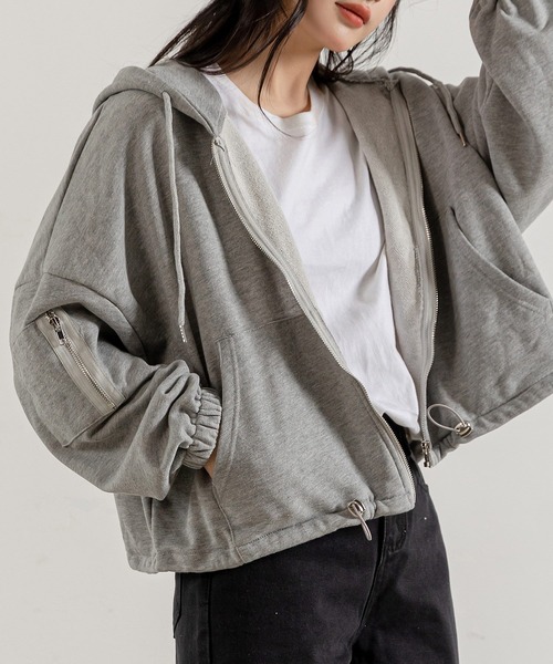DAY CLOSET パーカー レディース クロップド丈フルオープンジップ