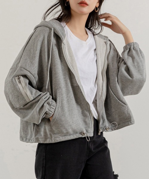 DAY CLOSET パーカー レディース クロップド丈フルオープンジップ