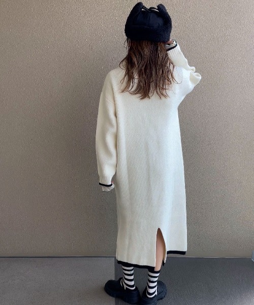 ワンピース 「XSサイズあり」バイカラーハーフジップニットワンピース