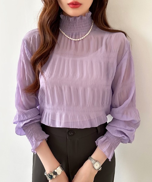 COCOMOMO ブラウス シャツ 「10色展開」 シャーリング シアー
