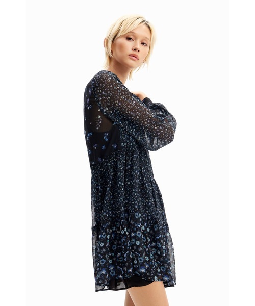 Desigual レイヤードショートワンピース（ブルー) Desigual レイヤードショートワンピース（ブルー) デシグアル