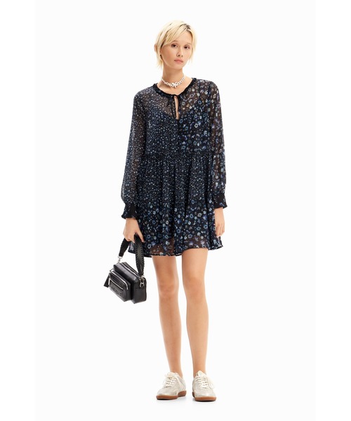 Desigual レイヤードショートワンピース（ブルー) デシグアル Desigual ショート フリルワンピース （ブルー