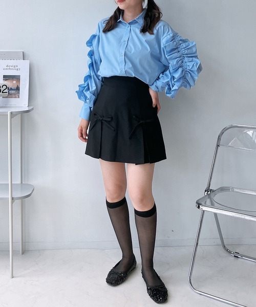 AS KNOW ブラウス シャツ 袖フリルデザインシャツ レディース