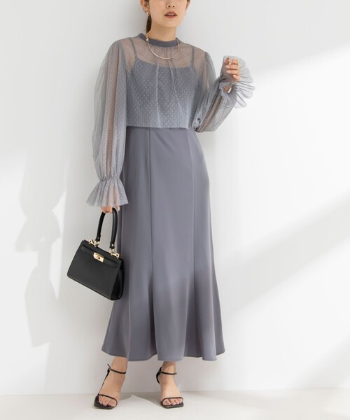レディース　NOLLEY'S light ワンピース　グレー×ブラック　38 NOLLEY'S 「NOLLEY'S」 ノースリーブワンピース 38 ライトグレー