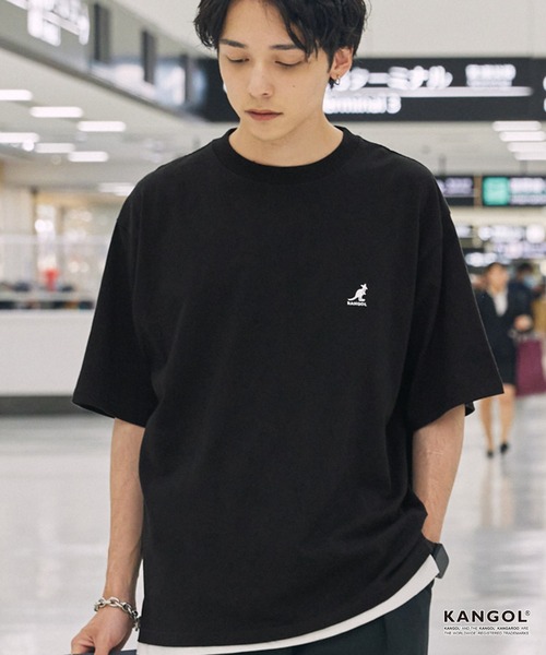 KANGOL 黒 半袖Tシャツ ロゴ入り KANGOL tシャツ KANGOL/カンゴール 別注 ロゴ ワンポイント刺繍