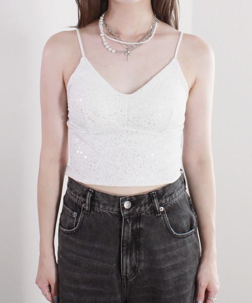 Reurie'（レウリィ） キャミソール 「SNSで話題！」パッド付きラメ