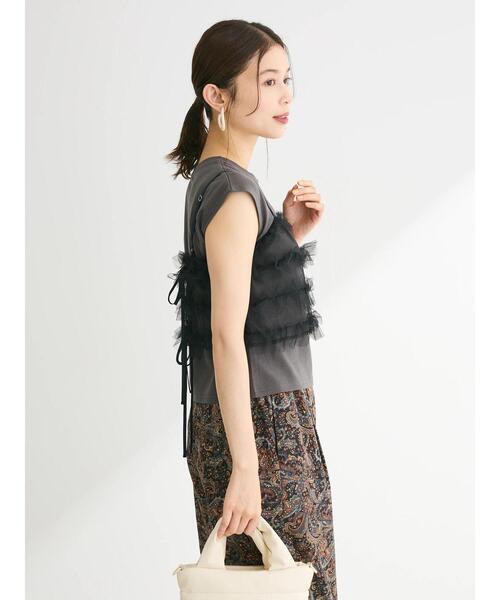 【4点セット】ビスチェとTシャツ 2点セット】バンドカラーシャツ＋レースビスチェ ［Soiunique