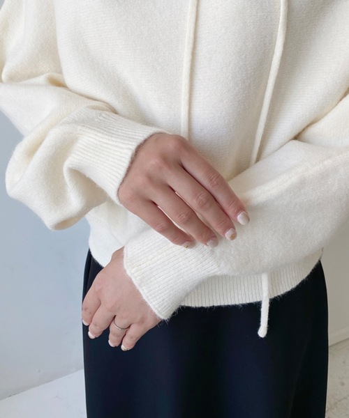 moment+ ニット セーター ストラップチョーカーネックリボンアシメワン