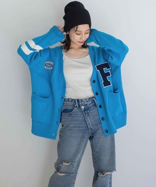 【美品】BETTY'S BLUE ニット　カーディガン　ファスナー　熊　ワッペン カーディガン 「ZOZOTOWN限定」ワッペン刺繍 ビッグカーディガン