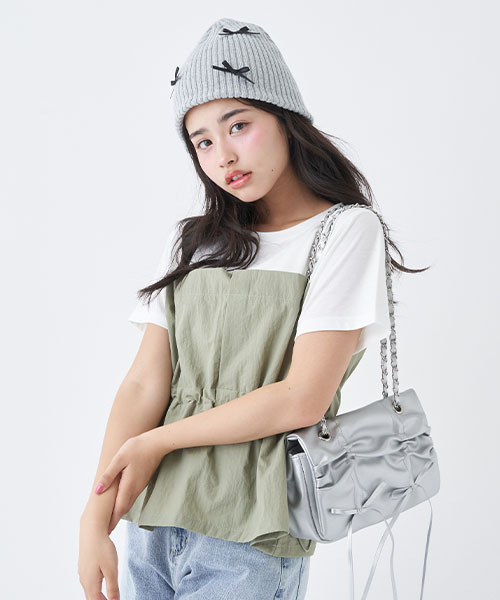 Lovilyn ラヴィリン　ギャザーリボンバックパック(リュック) シルバー Lovilyn デイバック リュック ギャザーリボンバックパック