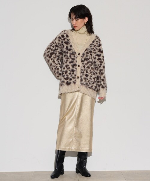 INDIVI GALLEST カーディガン レオパードフェザーカーディガン