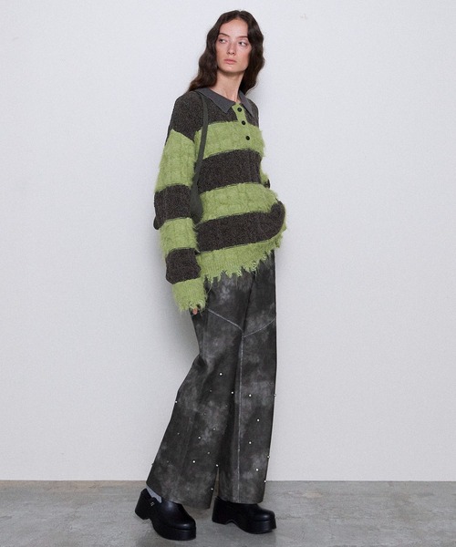 maison special フリンジパッチワークケーブルニットセーター 2way Front Zip Knit Wear/2WAYフロントジップニット【MAISON