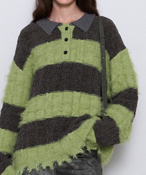 MAISON SPECIAL ニット セーター Cable Knitting Border Rugger