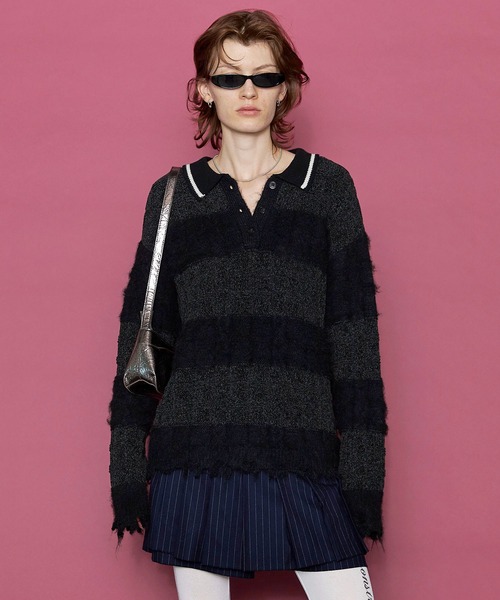 MAISON SPECIAL ニット セーター Cable Knitting Border Rugger