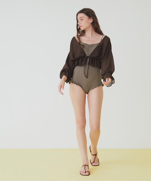 ビーチボレロ付き水着 ワンピース レース カジュアル M/L/XL SEA DRESS 水着 ボレロ付フリルデザインワンピース/セット水着