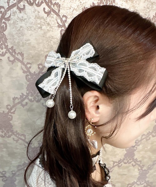 ハンドメイドリボン　おまとめ品　バレッタ　シューズクリップ　ヘアピン　ローズ ROJITA ヘアクリップ ビジュリボン付レースレイヤードクリップ
