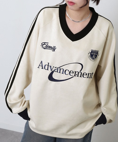 00's  ロゴ刺繍 袖3ライン 襟付き 古着 ゲームシャツ gram. tシャツ 「_gram.」 スエード メタリック 刺繍 長袖 ゲーム