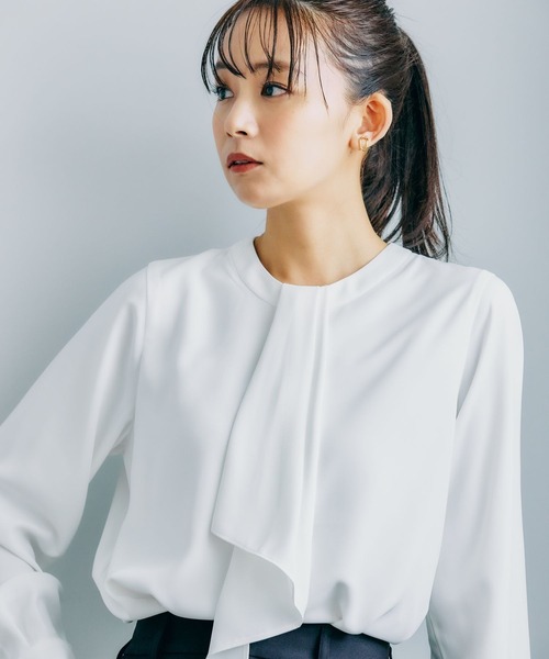 GLOBAL WORK ブラウス シャツ お手入れらくらくボウタイ風