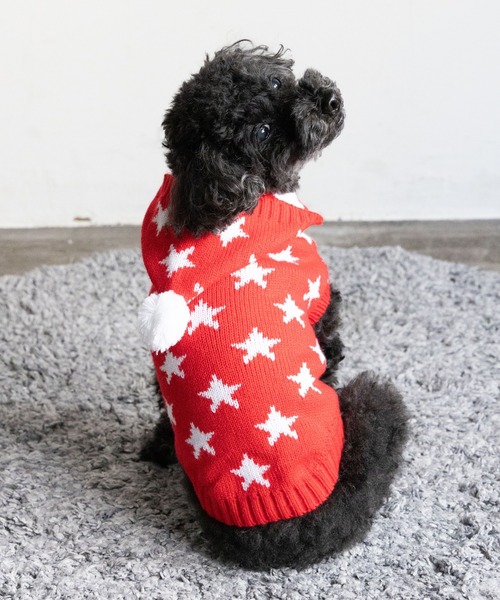 犬服 赤いバンダナ柄 サイズ2 ズボンセット SHIZUTA（シズタ） 犬 服 SZT：犬服 星柄 ポンポンつきフードあったか