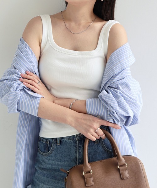 andme（アンドミー） タンクトップ ノースリーブ テレコリブカップ付き