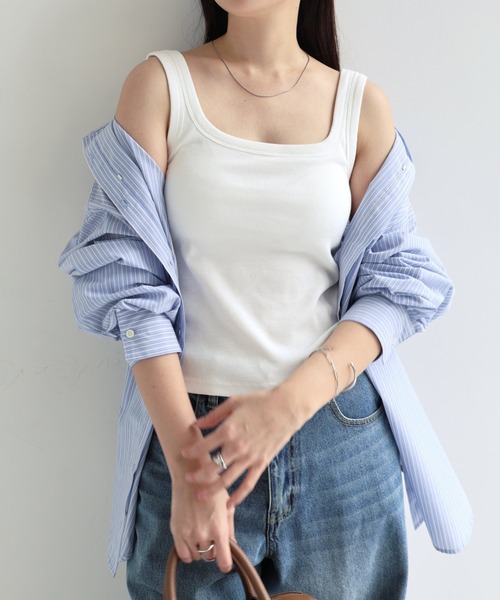 andme（アンドミー） タンクトップ ノースリーブ テレコリブカップ付き