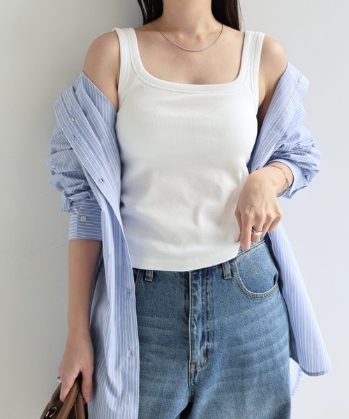 andme（アンドミー） タンクトップ ノースリーブ テレコリブカップ付き
