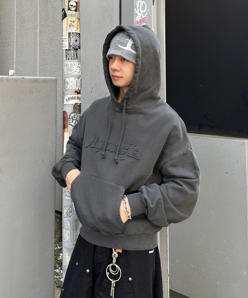 パーカー ADAMPATEK/doubleside logo hoodie/両面ロゴクラッシュフロッキープルパーカー(AP2424005) レディース ADAMASTE パーカー pigment logo hoodie - ピグメントロゴ