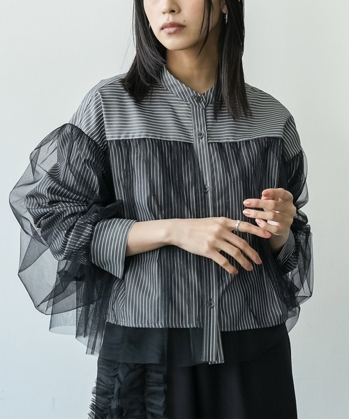 ブラウス シャツ チュール使いレイヤードブラウス レディース