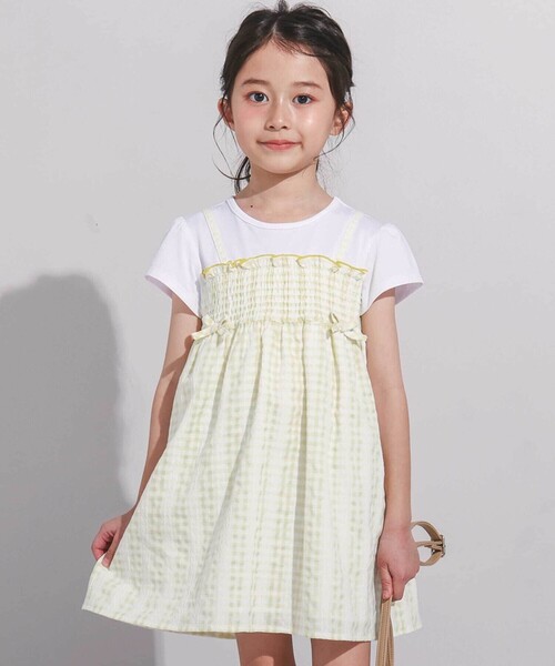 【Jasmine】BeBeワンピース BeBe ワンピース ギンガムシャーリングキャミドッキング